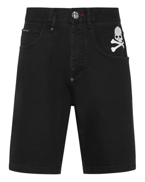 Philipp Plein Denim-Shorts "Skull&Bones" - Schwarz