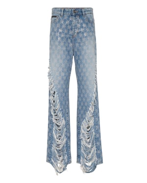 Philipp Plein Jeans im Skater-Fit mit Monogramm - Hellblau