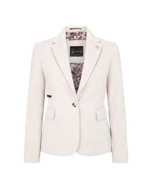 Cremefarbener Blazer aus Wollmischung und Tweed im Tailored Fit für Damen