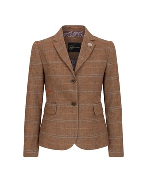 Tailored Fit Tweed-Blazer mit Fischgrätenmuster für Damen in Oak Brown