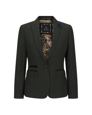 Damen Tweed Grün Karierter Blazer Wolle Klassische Jacke