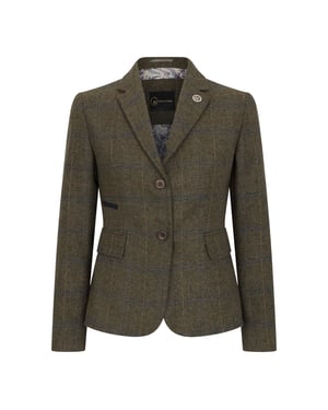 Olivgrüner Tailored Fit Tweed-Blazer mit Fischgrätenmuster für Damen