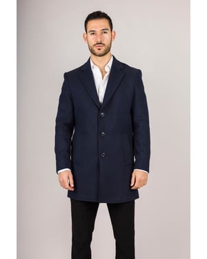 Marineblauer Herrenmantel aus Wollmischung mit Reverskragen