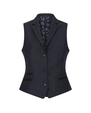 Damen Weste aus Tweed mit Fischgrätenmuster und Karomuster, schwarze Weste aus Wollmischung