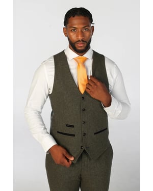 Olivgrüne Herrenweste aus Wollmischung mit Tweed