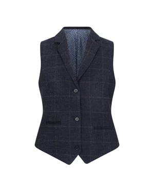 Marineblaue, maßgeschneiderte Tweed-Weste für Damen