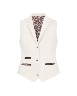 Cremefarbene Tailored Fit Weste aus Wollmischung und Tweed für Damen