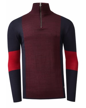 Feinstrick-Pullover im Colorblock-Stil mit Stehkragen