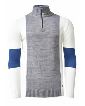 Feinstrick-Pullover im Colorblock-Stil mit Stehkragen