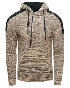 1/2 Zip Grobstrick Kontrast Kapuzen-Pullover