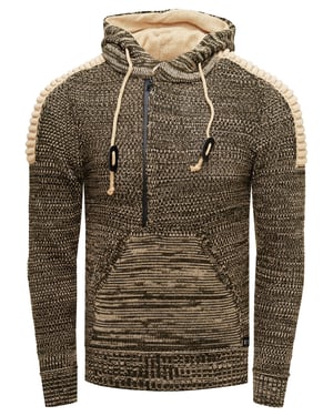 1/2 Zip Grobstrick Kontrast Kapuzen-Pullover