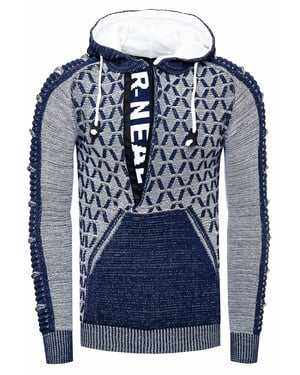 1/2 Zip Kontrast Grobstrick Kapuzen-Pullover