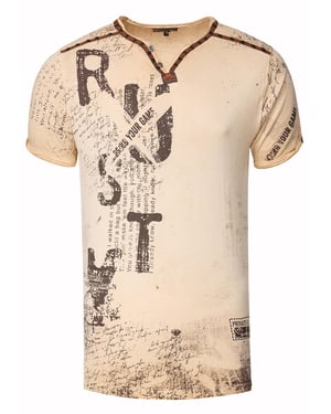 V-Neck T-Shirt mit Wildleder-Details und Nieten-Verlauf