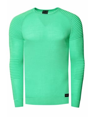 Slim Fit Feinstrick Biker Rundhals-Pullover