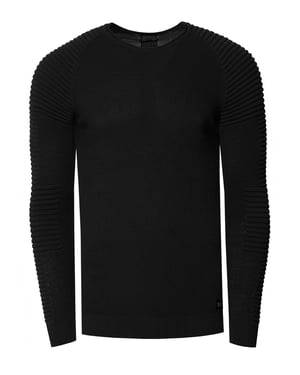 Slim Fit Feinstrick Biker Rundhals-Pullover
