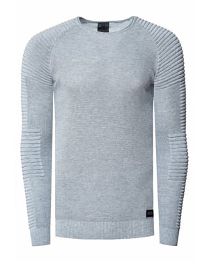 Slim Fit Feinstrick Biker Rundhals-Pullover