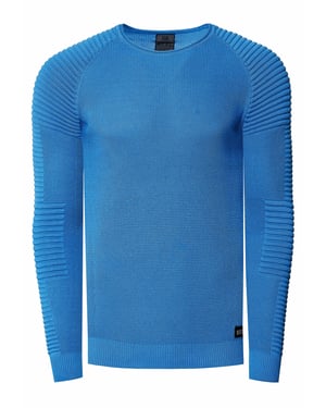 Slim Fit Feinstrick Biker Rundhals-Pullover
