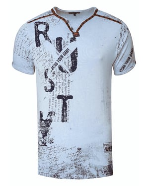 V-Neck T-Shirt mit Wildleder-Details und Nieten-Verlauf