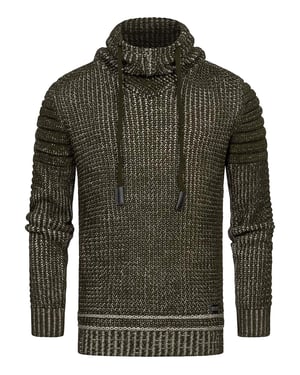 Stehkragen Grobstrick Biker Pullover mit Hohem Rollkragen