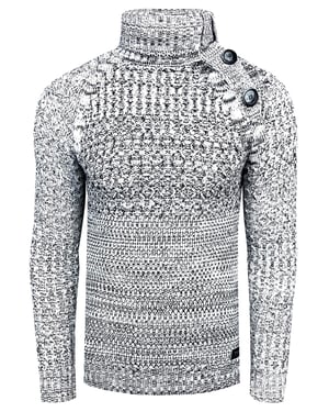 Side Button-Placket Grobstrick Rollkragen-Pullover