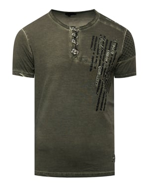 Oil-Washed T-Shirt mit Knopfleiste