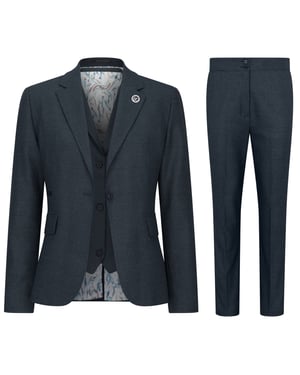 Olivgrüner dreiteiliger Tailored Fit-Anzug für Damen mit Prince-of-Wales-Karo
