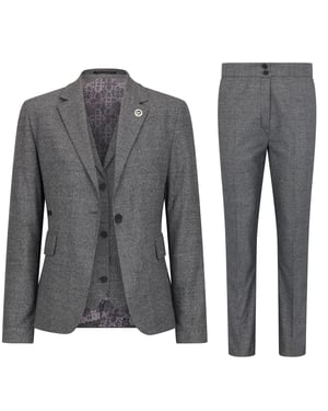 Grauer dreiteiliger Tailored Fit Anzug mit Prince of Wales-Karomuster für Damen