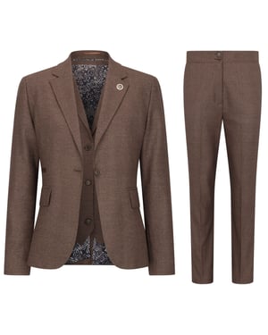 Brauner dreiteiliger Tailored Fit Anzug mit Prince of Wales-Karomuster für Damen