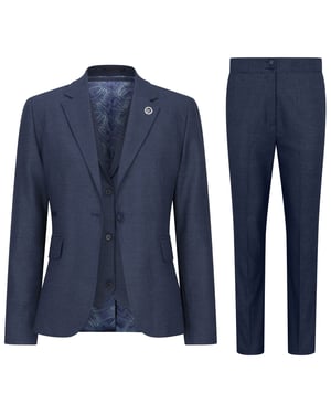 Marineblauer dreiteiliger Tailored Fit-Anzug für Damen mit Prince-of-Wales-Karo
