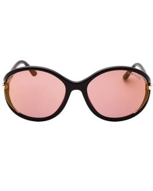 Tom Ford - Sonnenbrille mit glänzendem, dunkelbraunem Rahmen und rosébraunen Gläsern