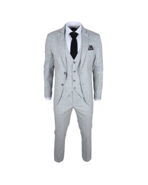 Grau karierter 3-teiliger Anzug für Herren im Tailored Fit