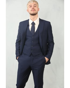 Herren Marineblau 3-teiliger formeller klassischer Anzug für für die Arbeit