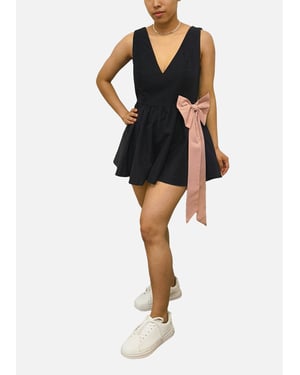 Schwarzer Bow Detail Puff Skort Playsuit