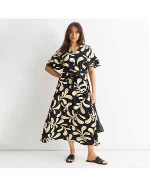 Floral V-Ausschnitt Midi-Kleid mit elastischem Bund
