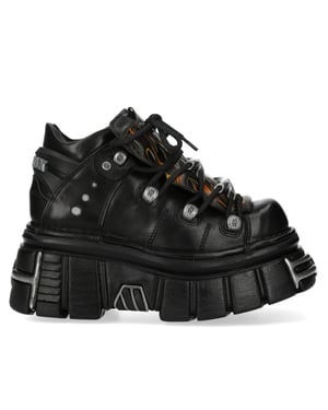 New Rock M-106N-C86 Gothic-Stiefeletten aus schwarzem Flammenleder mit Plateau