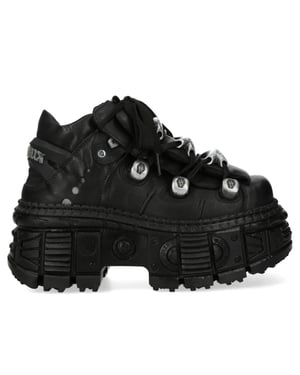 New Rock M-OVERZ106B-C1 Gothic-Stiefeletten aus klobigem schwarzem Leder im Metallic-Look
