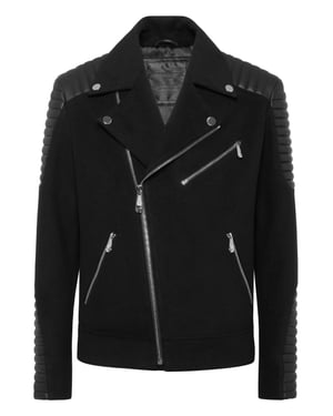 Bikerjacke aus Wolle mit Ledereinsätzen