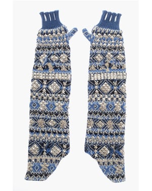 Gestrickte fingerlose, warme Handschuhe mit Nieten in Azzurro, Bianco, Blu, Multicolor