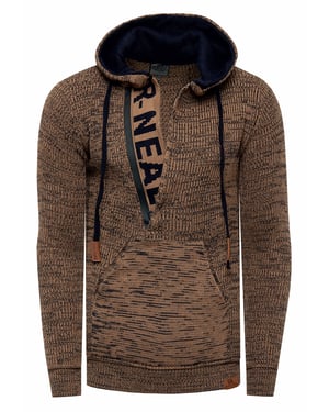 1/2 Zip Grobstrick Slim Fit Kapuzen-Pullover