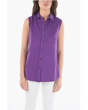 Ärmelloses Maxi-Shirt aus Baumwolle mit doppelten Brusttaschen in Violett