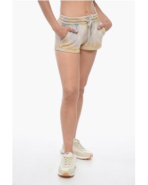 Off-White Shorts mit Acid-Wash-Effekt und Kordelzug - Beige