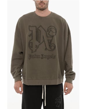 Rundhals-Sweatshirt mit Vintage-Effekt und geprägtem Monogramm in Militärgrün
