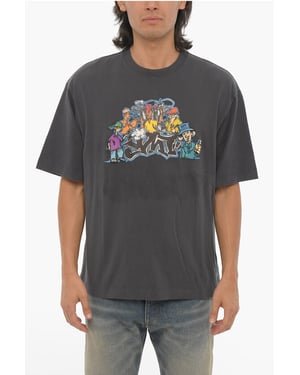 SEASONAL Rundhals-T-Shirt mit Graffiti-Print in Grau
