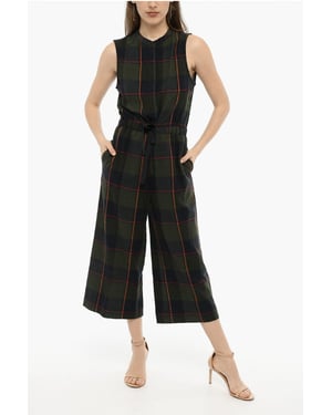 Grüner Jumpsuit aus Wollmischung mit Karomuster und Tunnelzug in der Taille