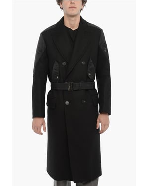 Slim Fit HYBRID Trenchcoat aus doppeltem Stoff mit Gürtel in Schwarz