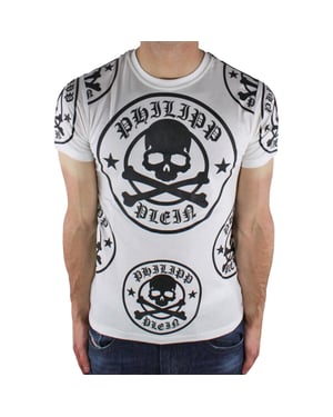 Philipp Plein - Weißes T-Shirt mit Pflaumen- und Logo-Design