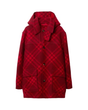 Burberry - Rote Parkajacke aus karierter Wolle