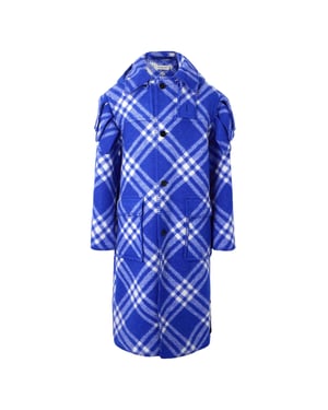 Burberry - Blau karierte Cape-Parka aus Wolle