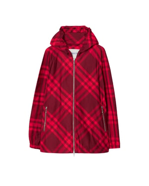 Burberry Karierte Nylonjacke mit Kapuze - Rot