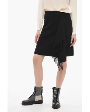 Wickelrock mit Fransen in Schwarz
